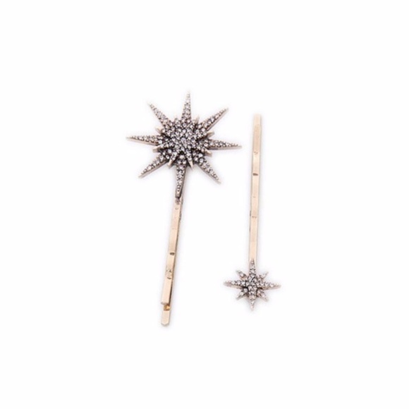 NWT New! 3 Bronze White Rhinestones Star Moon Hair Clips - Picture 3 of 8